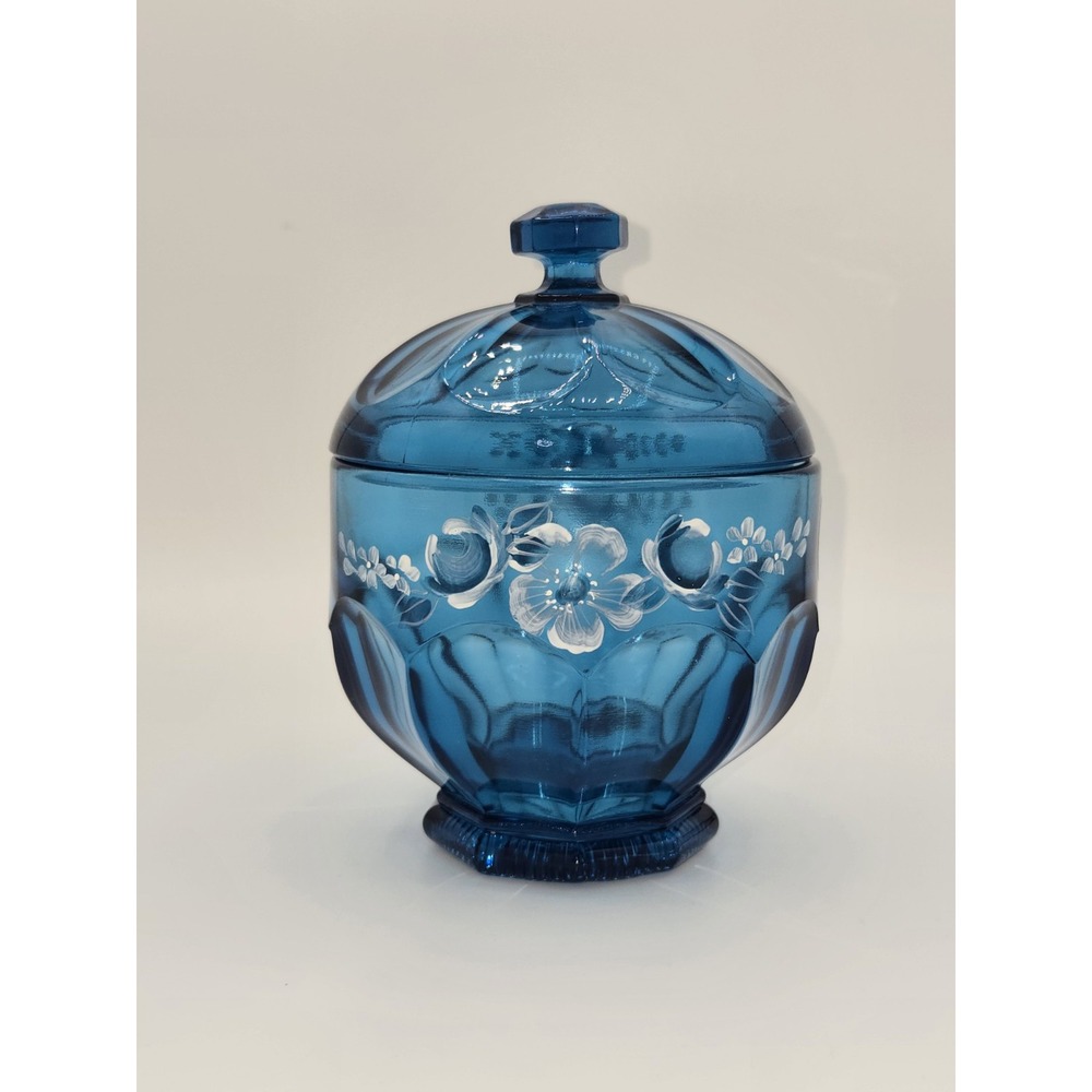 Fenton Art Glass Indigo Blue Candy Dish 2008 QVC‎ Painted By D Frederick